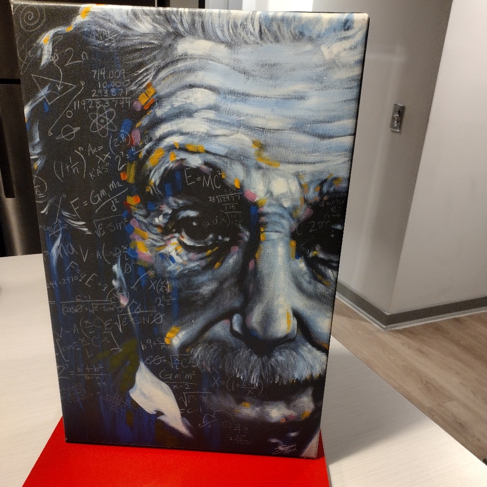 Abstract Einstein Canvas Art in Blue and Yellow